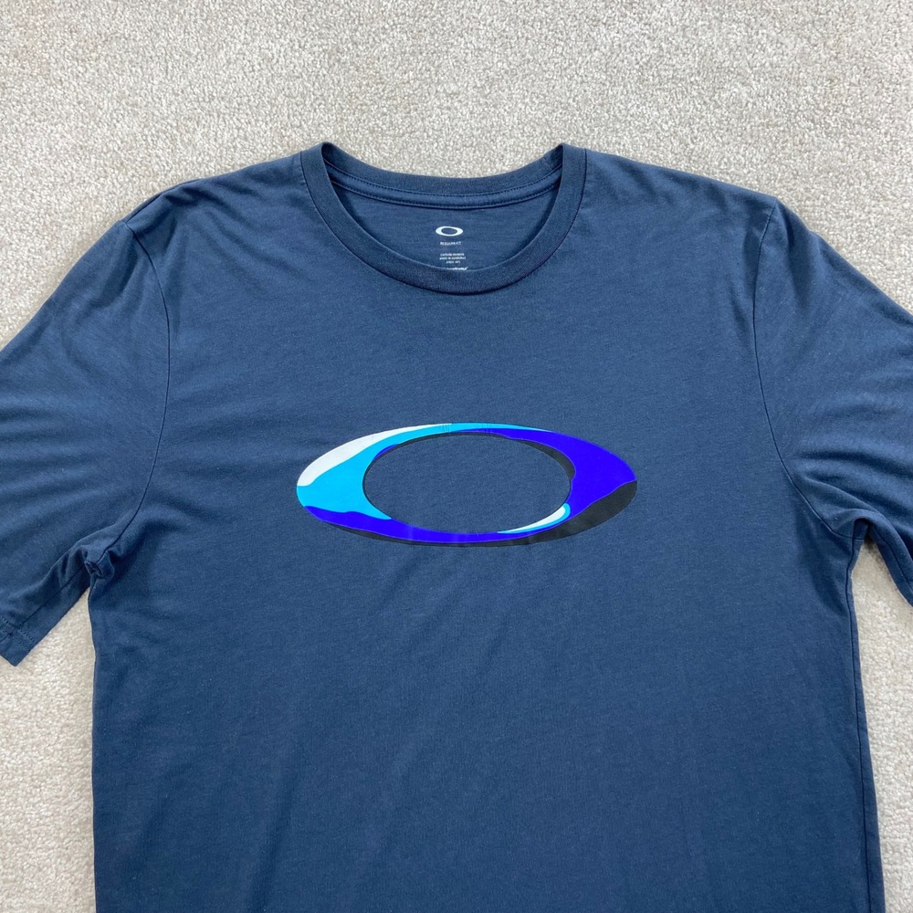 Oakley T Shirt Mens Large Blue Graphic Ellipse Logo Ohydrolix Regular Fit Tee